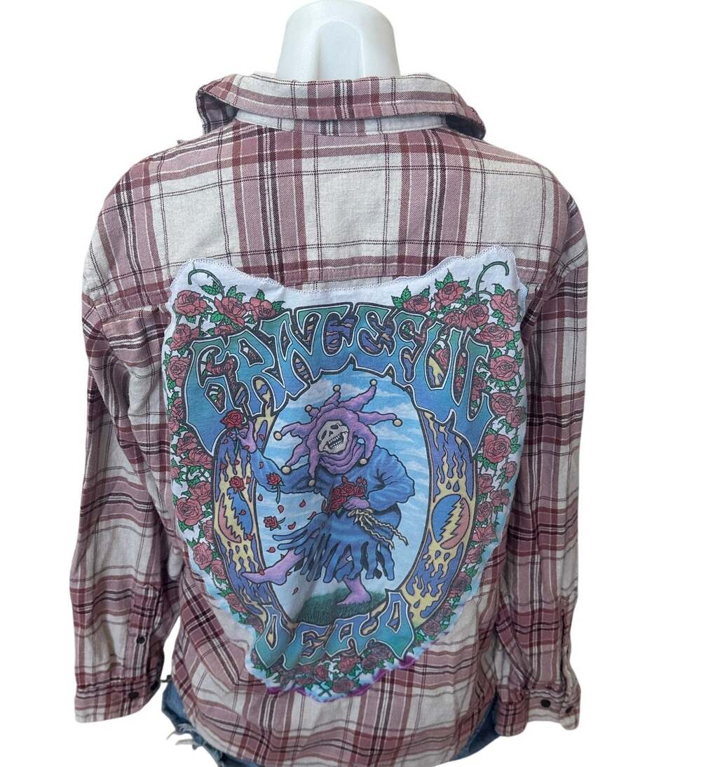 Grateful Dead Plaid Flannel Shirt LARGE Oversize Unique Seasons of the Dead Tour